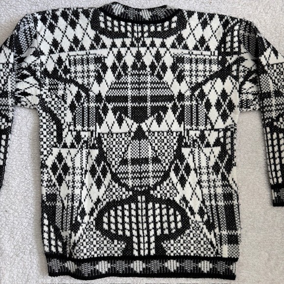 Vintage 90s Y2K Brittony Brand Geometric Intarsia Knit Sweater Black White USA - Picture 5 of 5